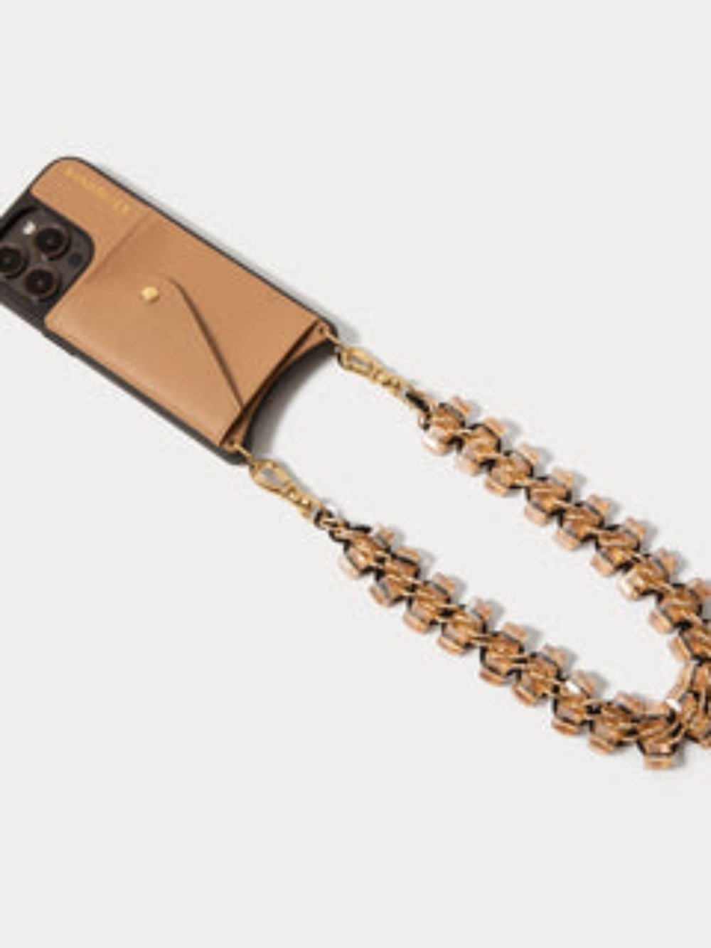Bandolier tan crystal wristlet iPhone 14 Pro